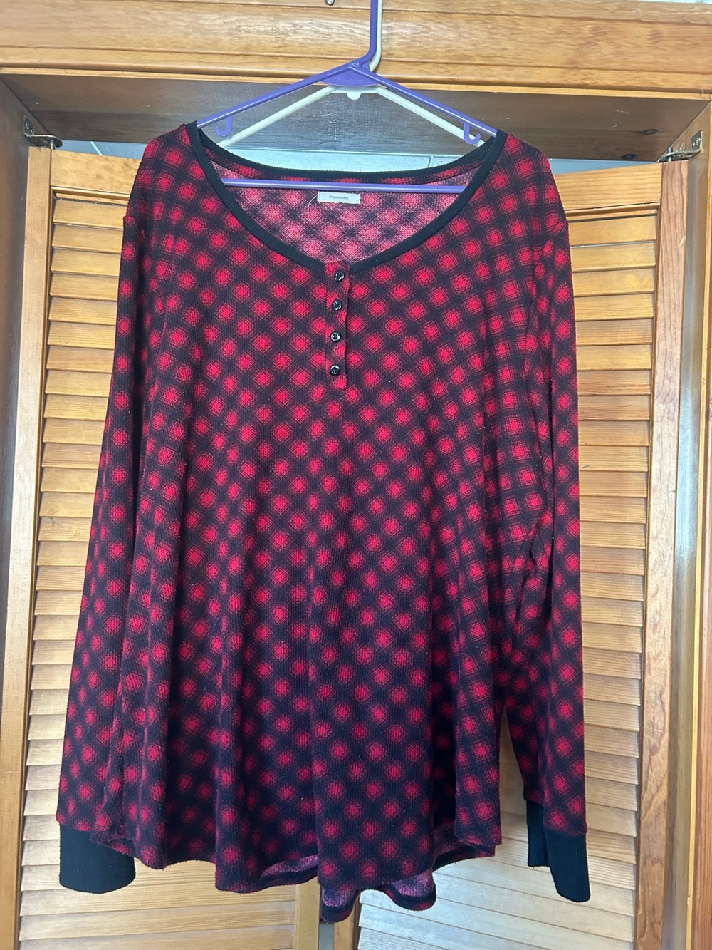 Maurices Red and Black Patterned Long-Sleeve PJ Set